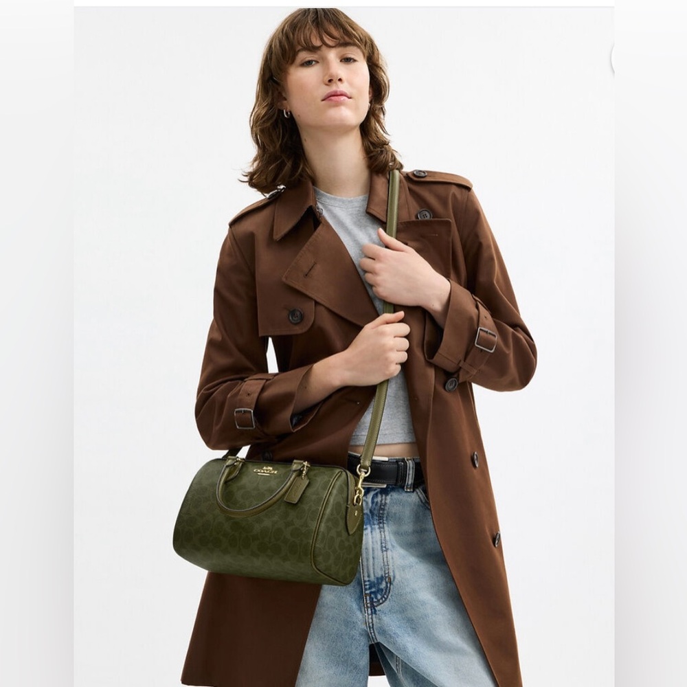 Coach Rowan Satchel Bag Olive/Gold hardware Signature Top Handle Crossbody NWT - Picture 13 of 14